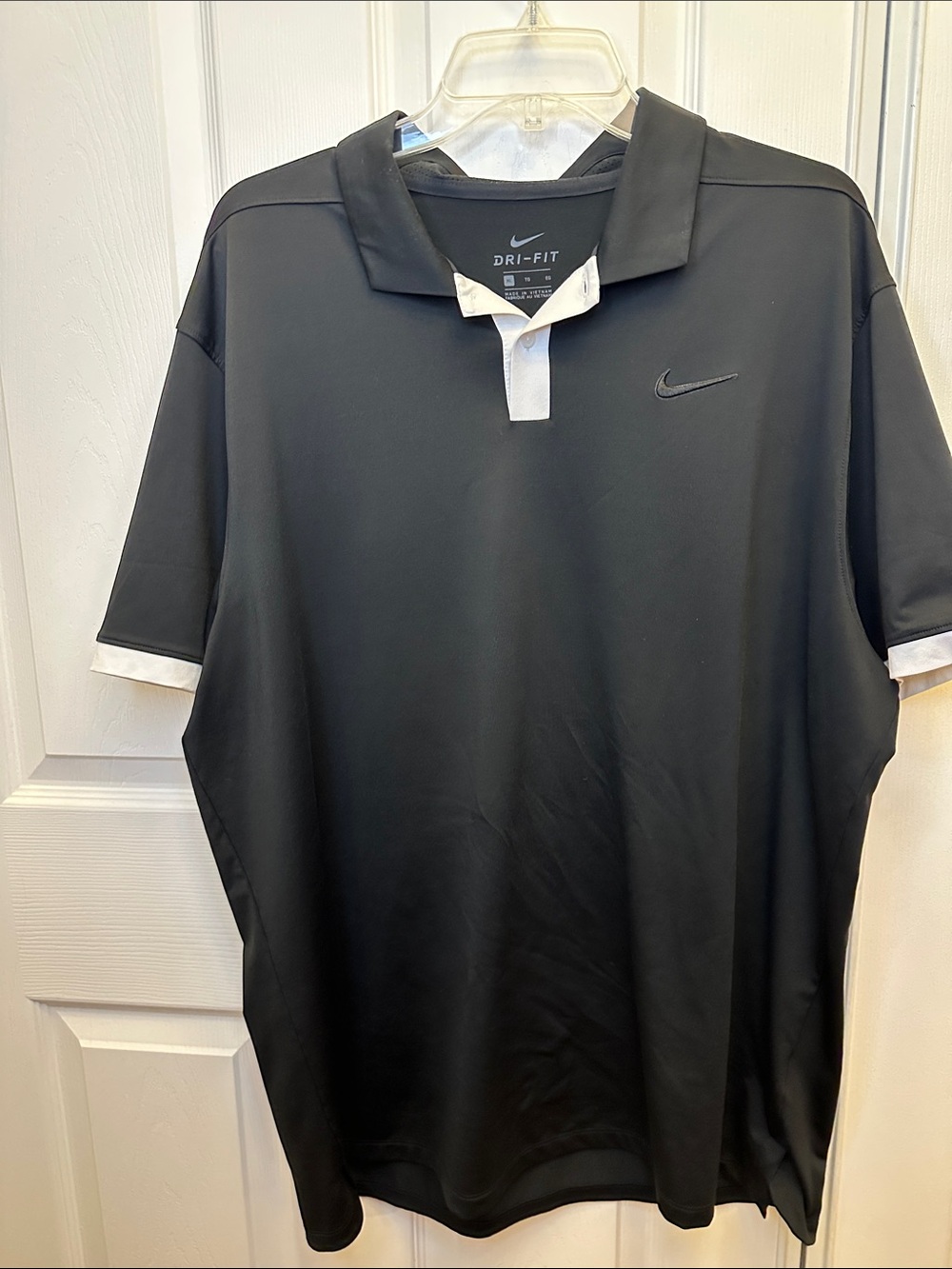 Nike Men’s Black Polo with White Trim Poly Spandex Blend comfort - Picture 4 of 8